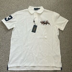 New Polo Ralph Lauren Shirt White Navy Large Logo M Custom Slim Fit